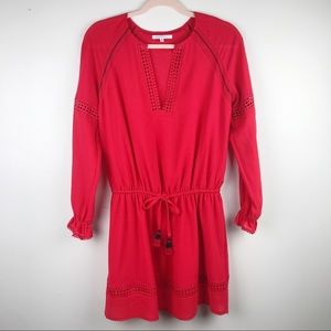 Rebecca Minkoff Aulani Shift Dress Long Sleeve Red Bohemian Size 4
